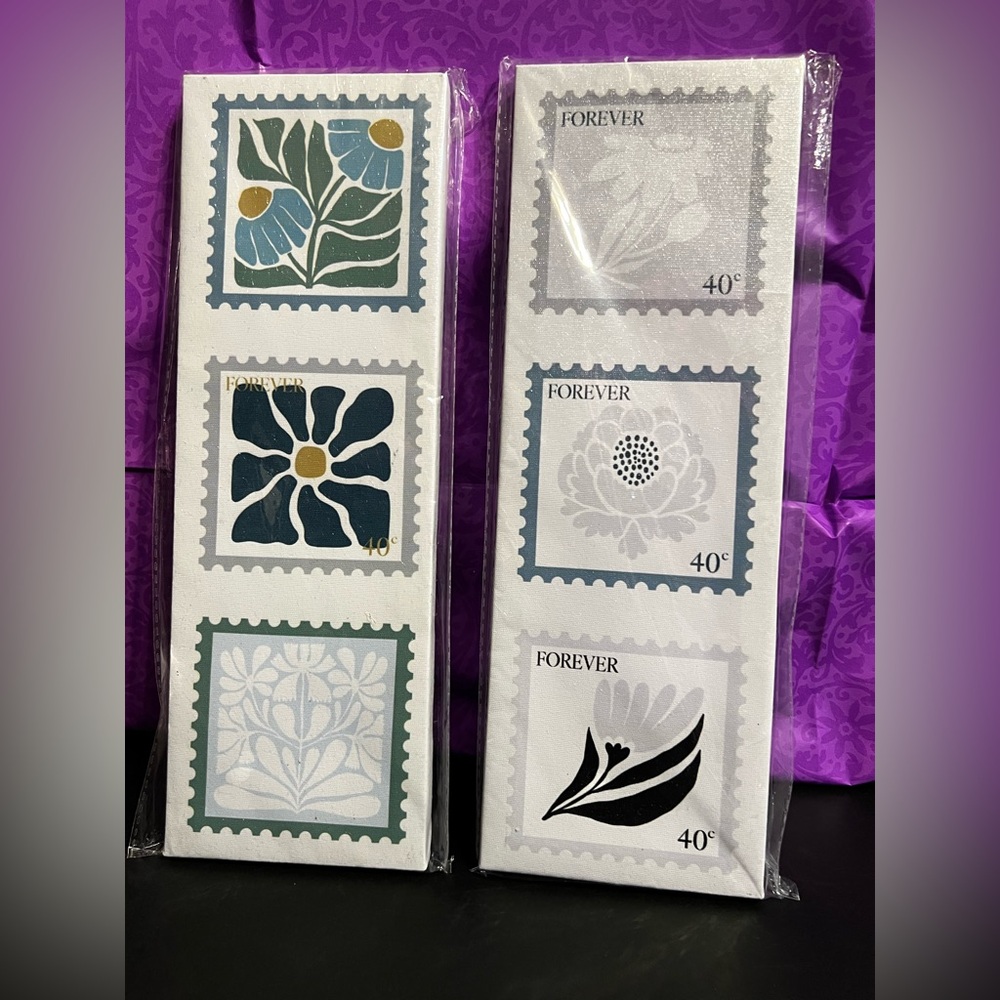 🌸 Special Moments Floral Postage Stamp Canvas Wall Art – Set of 2 (12”x4”)